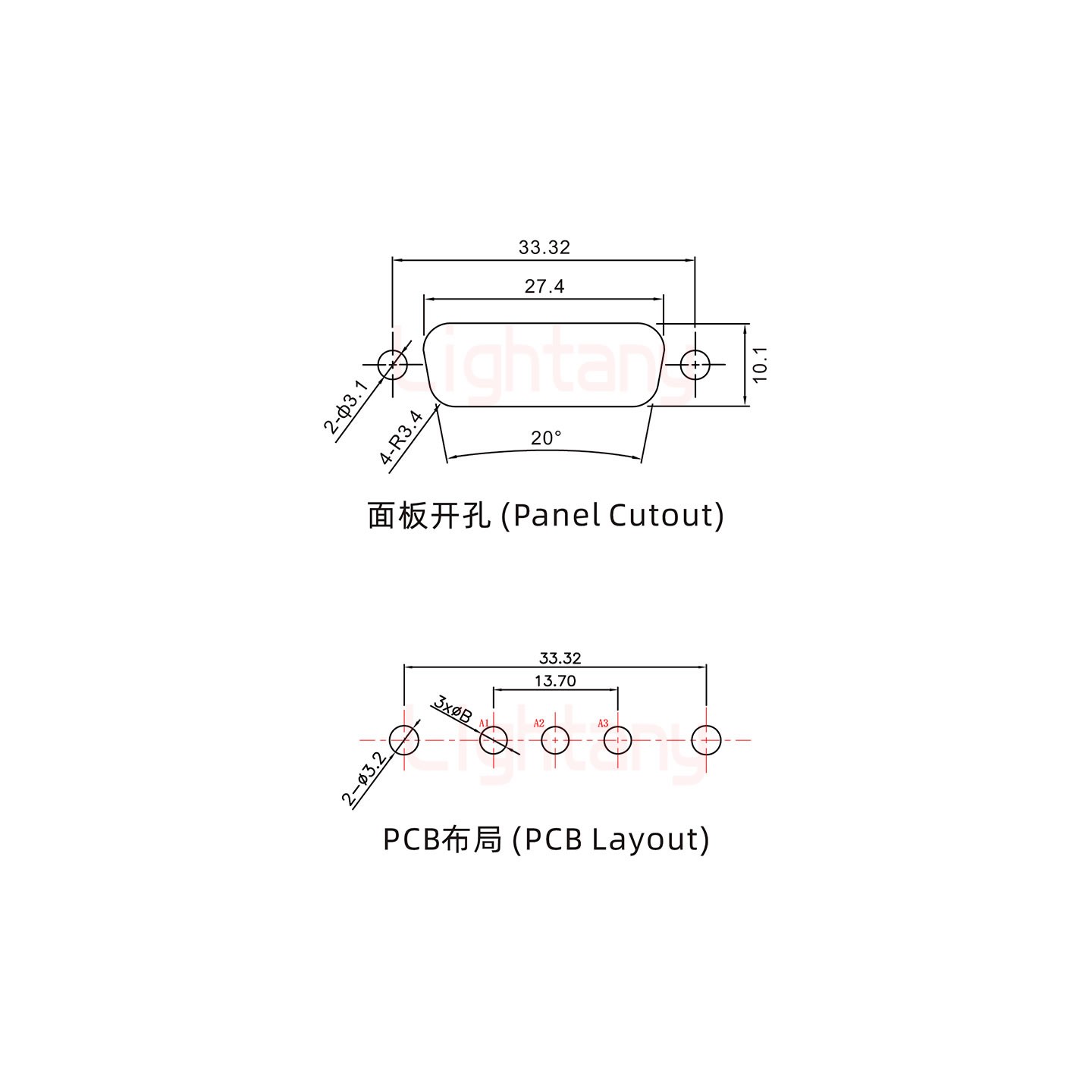 3V3公PCB直插板/鉚魚叉7.0/大電流10A