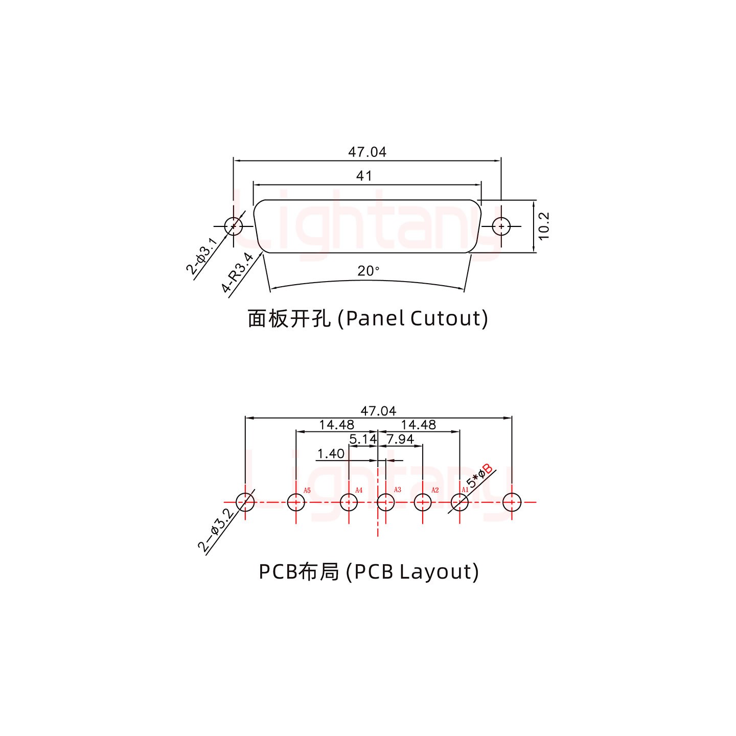 5W5母PCB直插板/鉚魚(yú)叉7.0/大電流10A