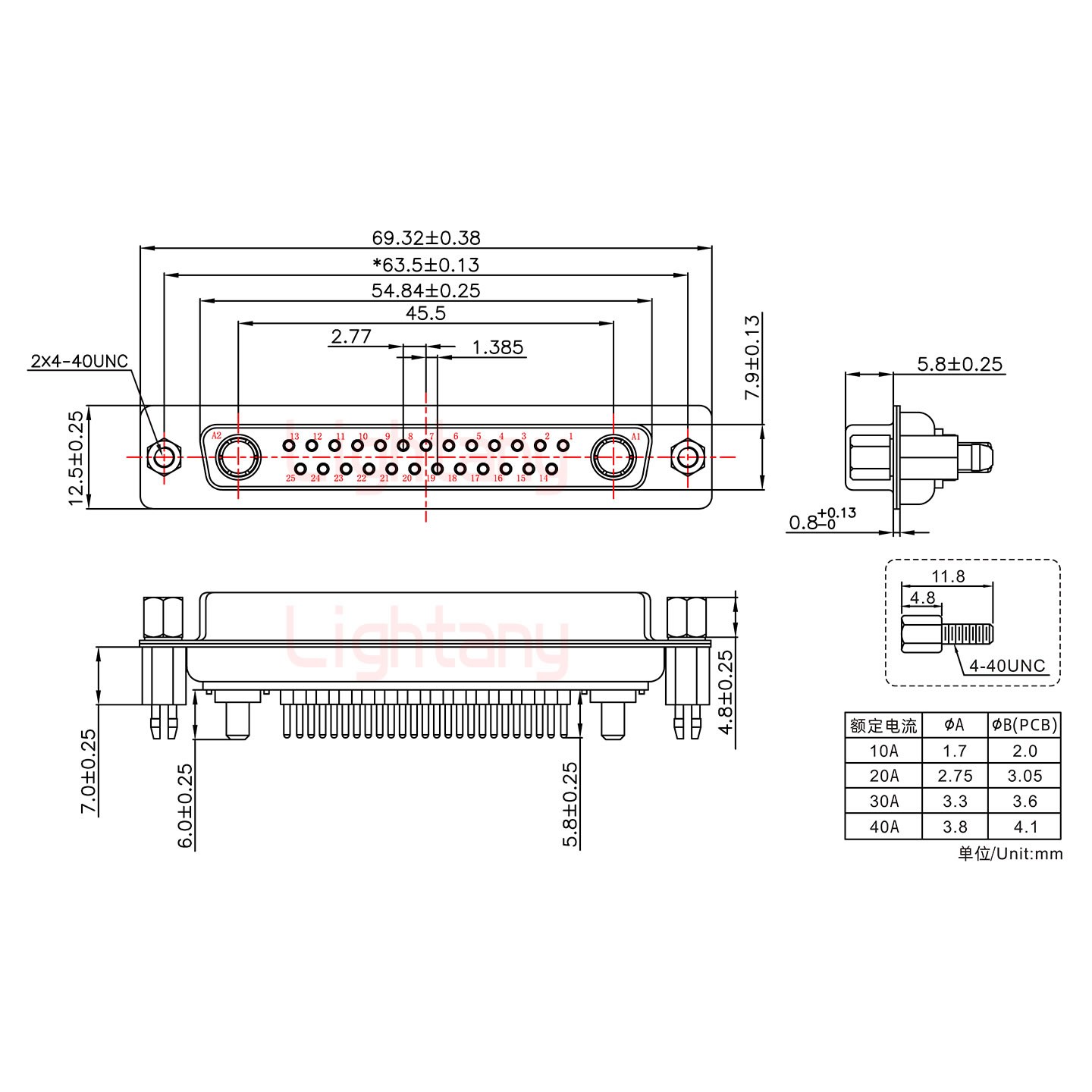 27W2母PCB直插板/鉚魚叉7.0/大電流10A