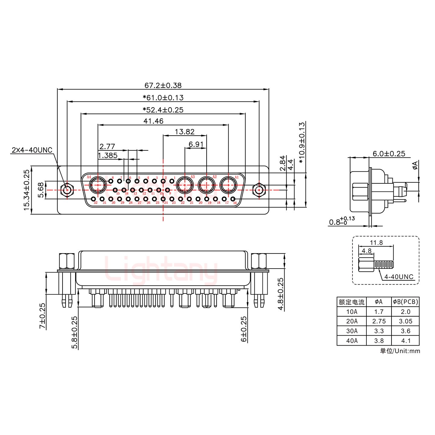 36W4母PCB直插板/鉚魚叉7.0/大電流20A