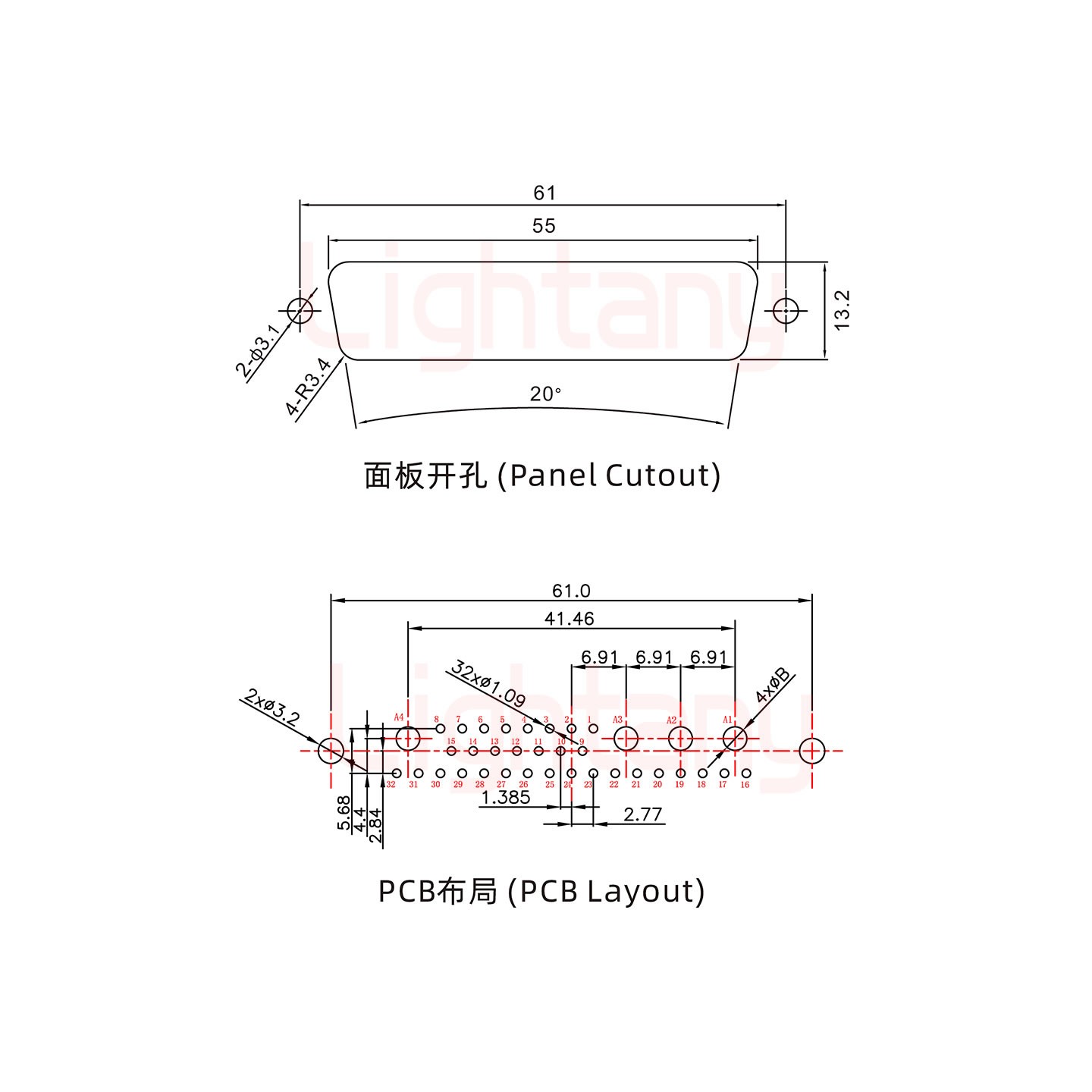 36W4母PCB直插板/鉚魚叉7.0/大電流10A