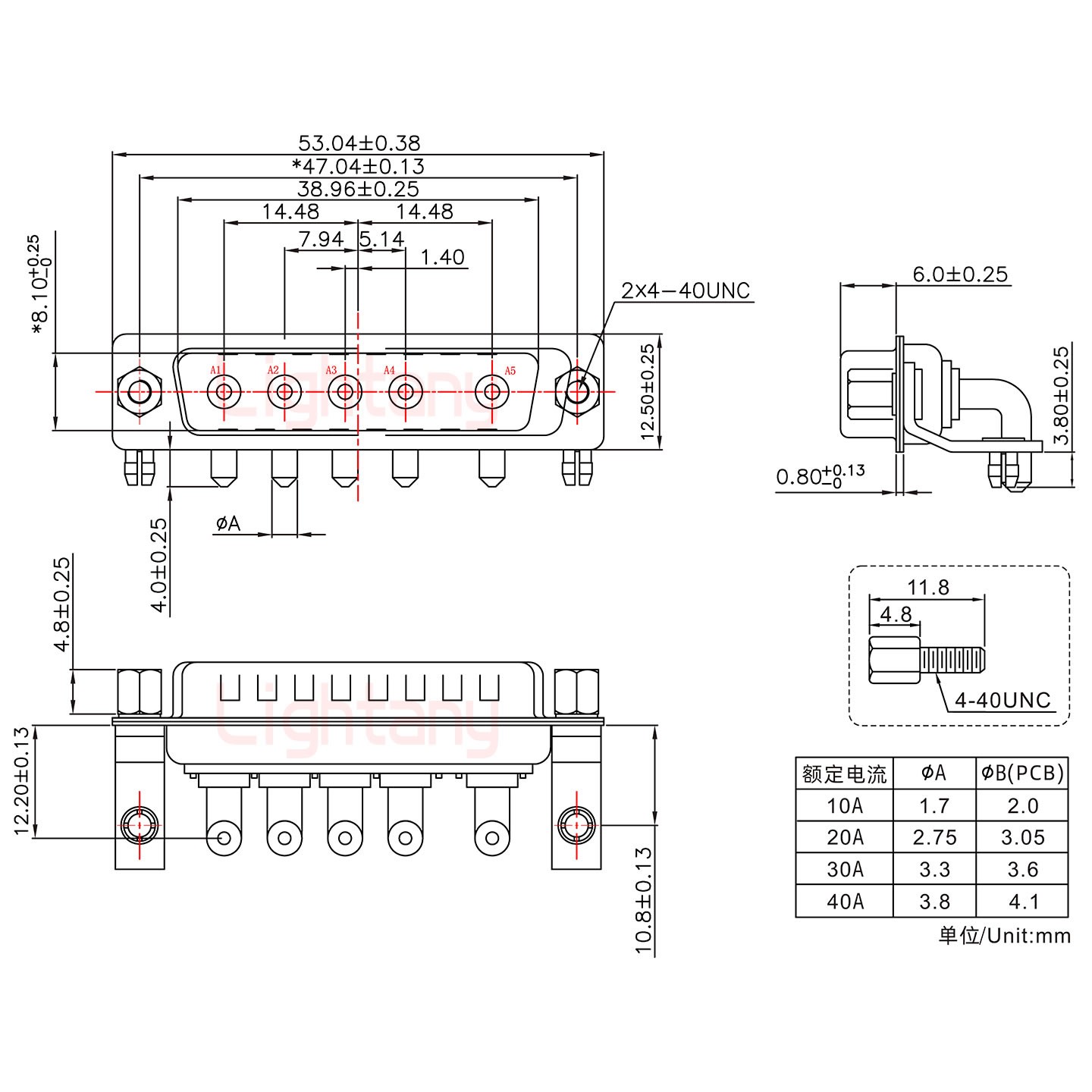 5W5公PCB彎插板/鉚支架10.8/大電流10A