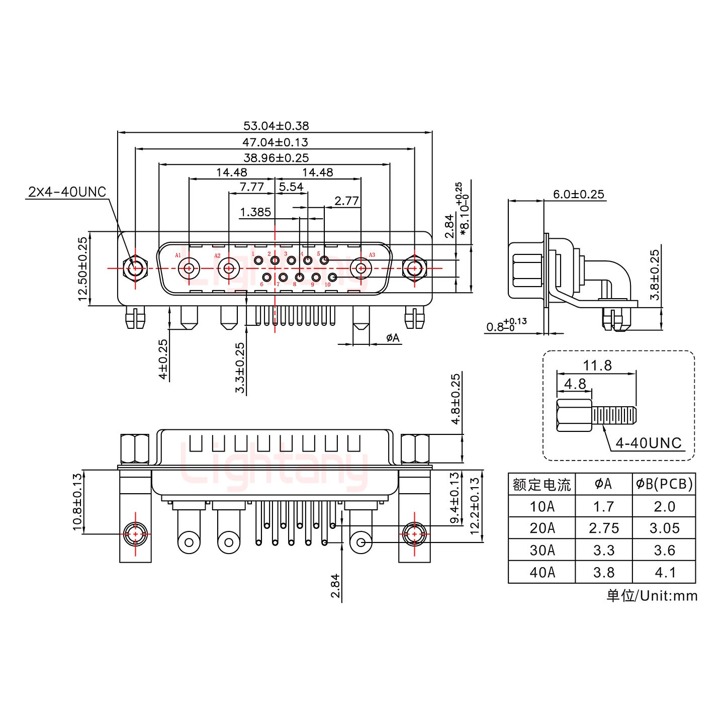 13W3公PCB彎插板/鉚支架10.8/大電流10A