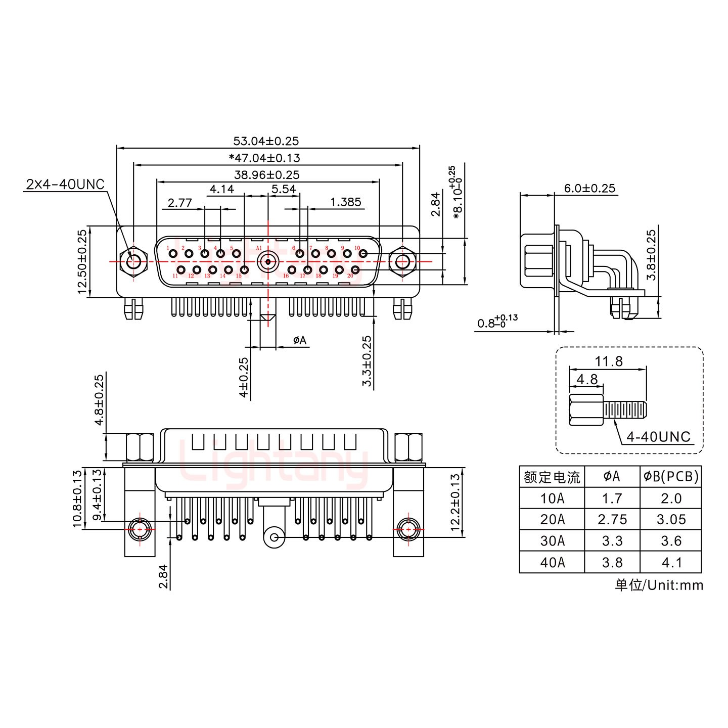 21W1公PCB彎插板/鉚支架10.8/大電流10A