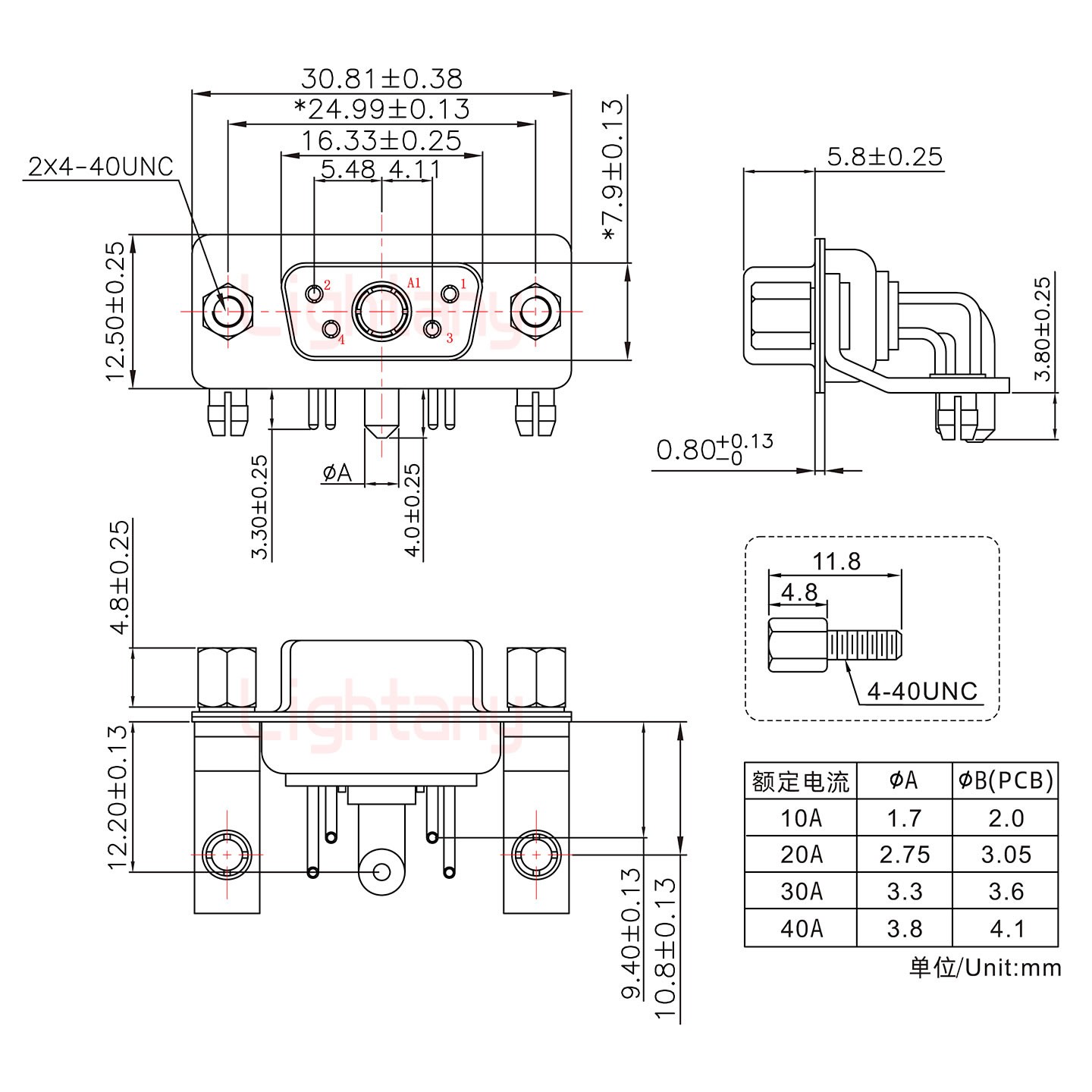 5W1母PCB彎插板/鉚支架10.8/大電流10A