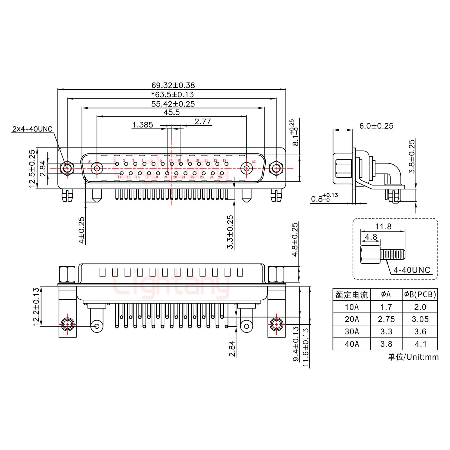 27W2公PCB彎插板/鉚支架11.6/大電流20A