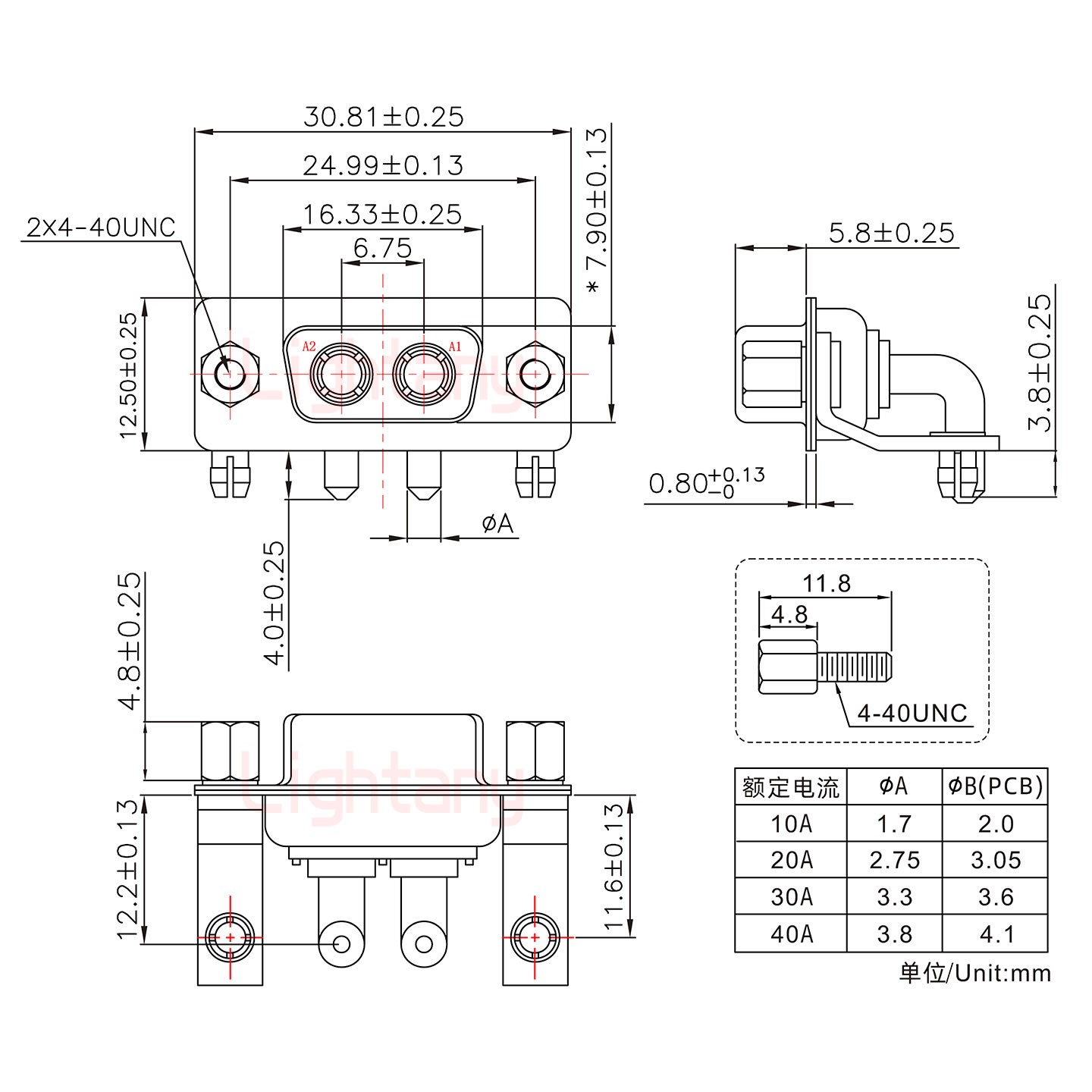 2W2母PCB彎插板/鉚支架11.6/大電流10A