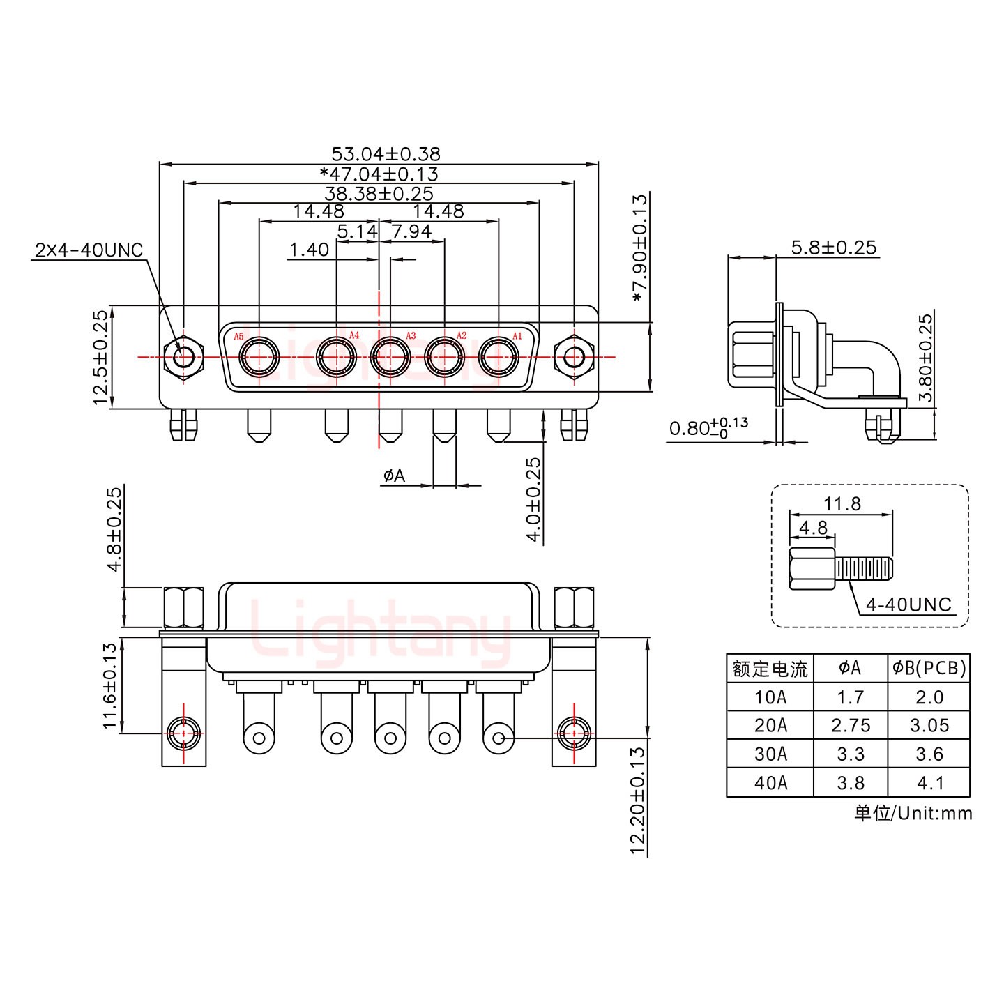 5W5母PCB彎插板/鉚支架11.6/大電流10A