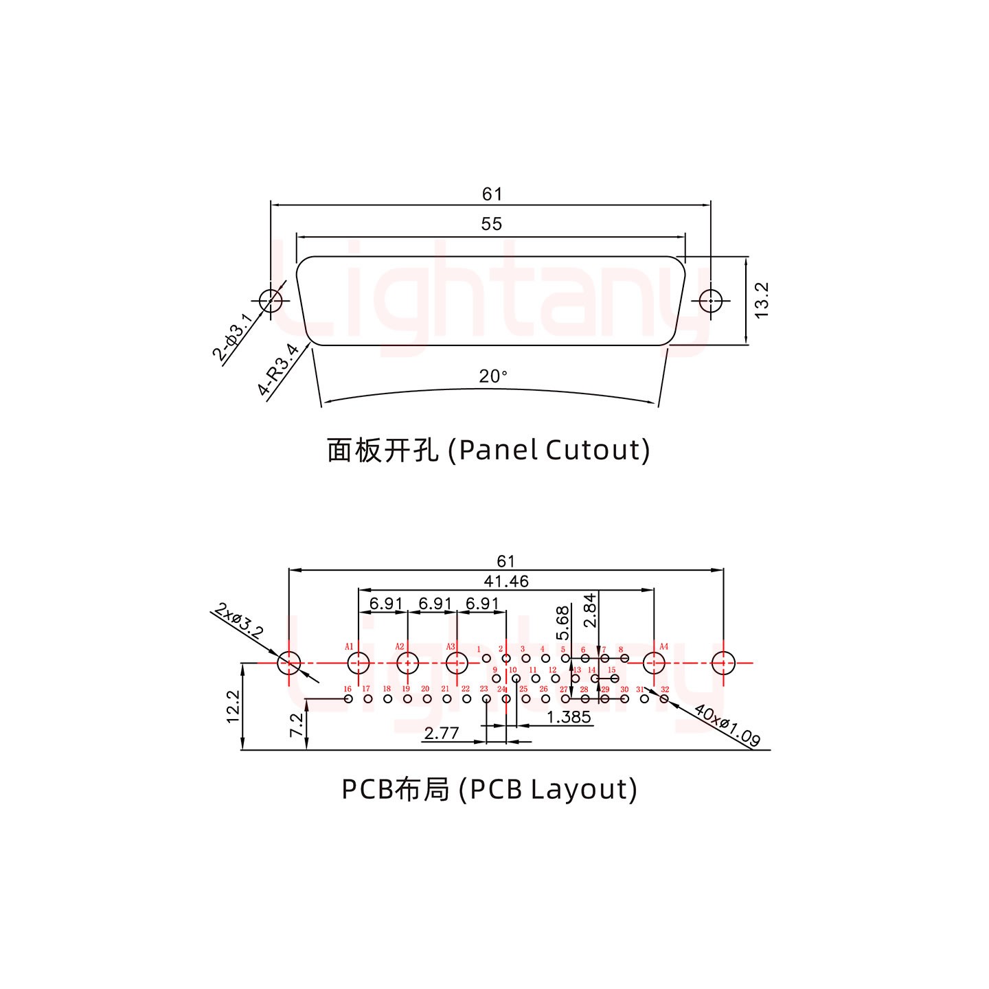 36W4公PCB彎插板/鉚支架12.2/大電流40A