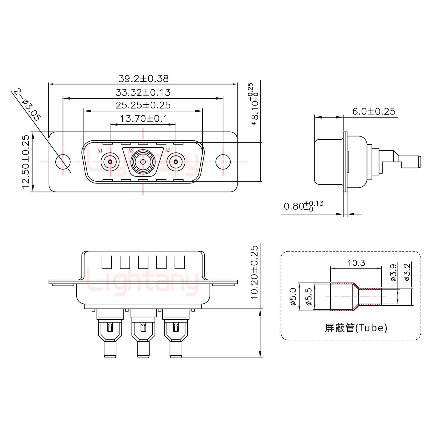 3V3公焊線式50歐姆+15P金屬外殼1443彎出線4~12mm