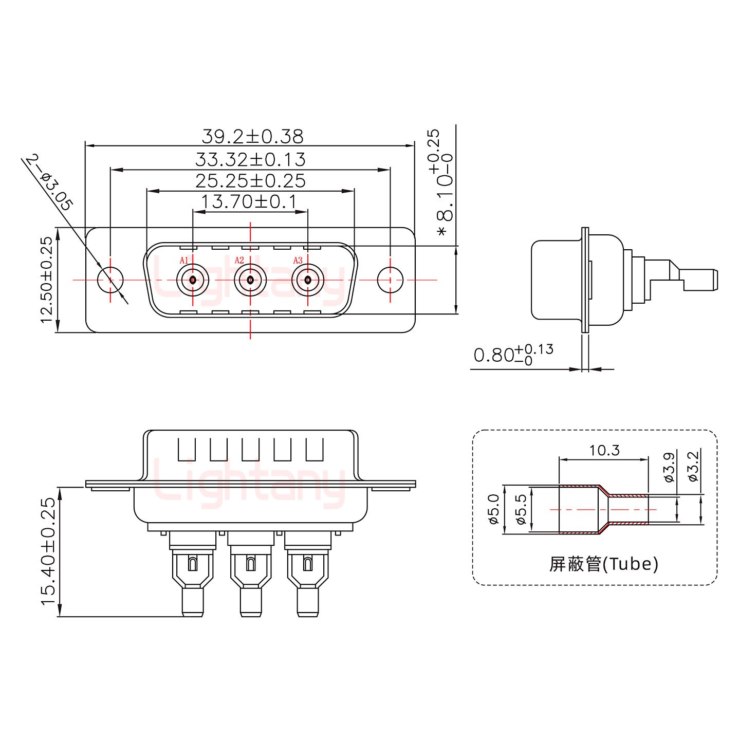 3W3公焊線式50歐姆+15P金屬外殼1679斜出線4~12mm