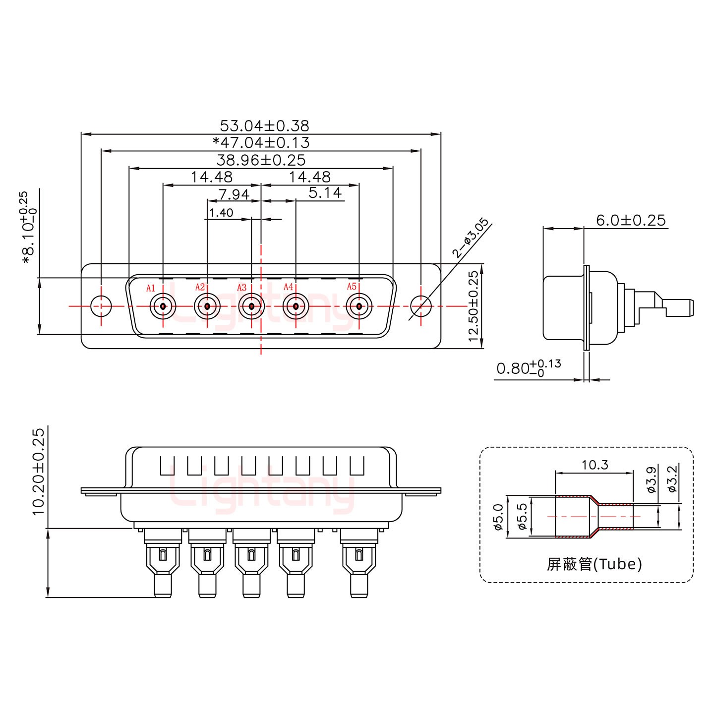 5W5公焊線式75歐姆+25P金屬外殼592斜出線4~12mm