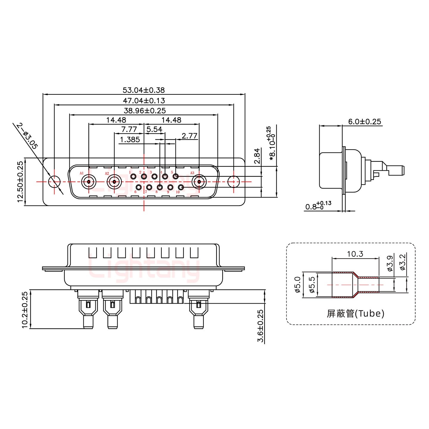 13W3公焊線式50歐姆+25P金屬外殼1657直出線4~12mm