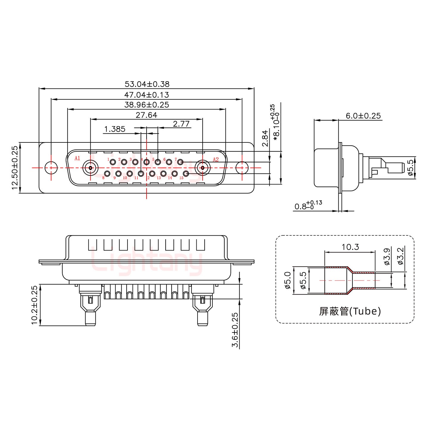 17W2公焊線式50歐姆+25P金屬外殼1657直出線4~12mm