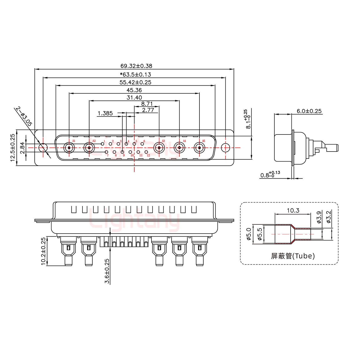 17W5公焊線式50歐姆+37P金屬外殼2185直出線4~12mm