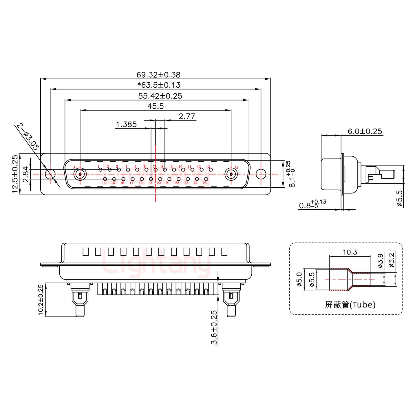 27W2公焊線(xiàn)式50歐姆+37P金屬外殼951彎出線(xiàn)4~12mm