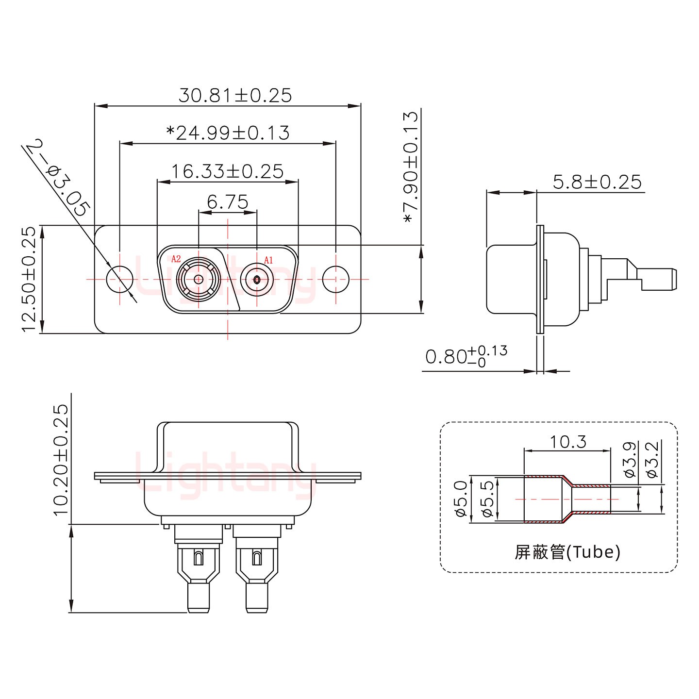 2V2母焊線式75歐姆+9P金屬外殼424彎出線4~12mm