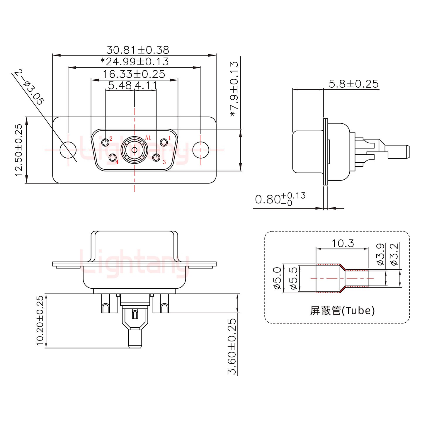 5W1母焊線式75歐姆+9P金屬外殼1392斜出線4~12mm