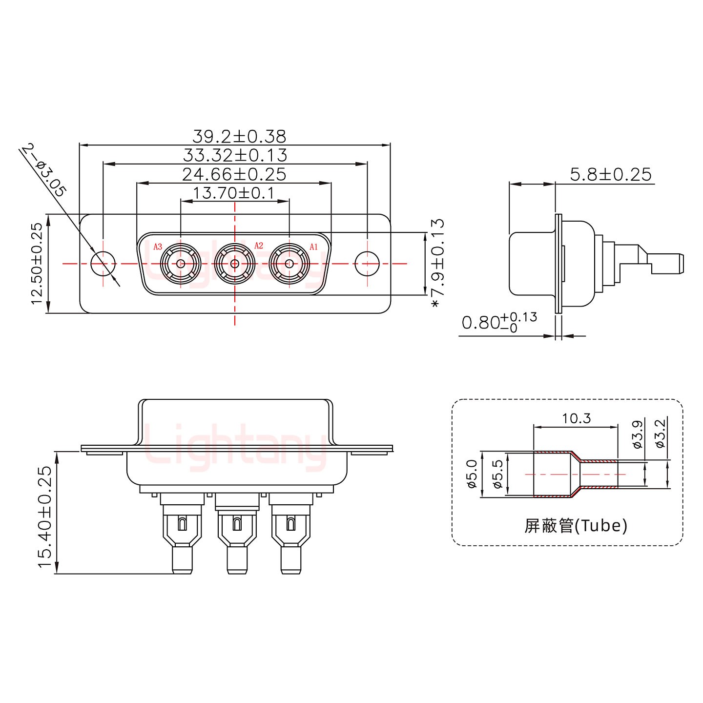 3W3母焊線式75歐姆+15P金屬外殼1679斜出線4~12mm