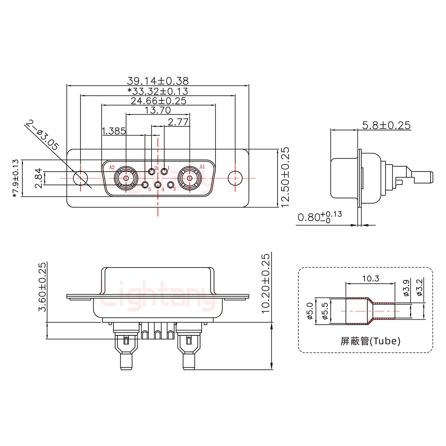 7W2母焊線式75歐姆+15P金屬外殼1664直出線4~12mm