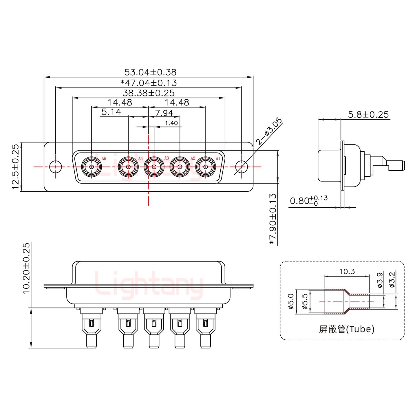 5W5母焊線式50歐姆+25P金屬外殼592斜出線4~12mm