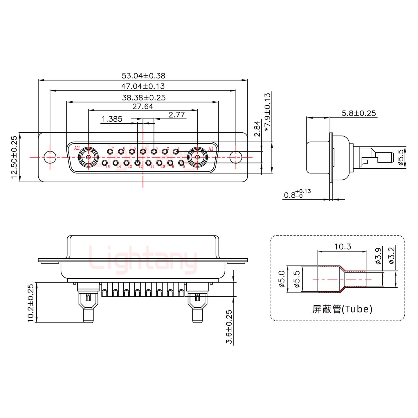 17W2母焊線式75歐姆+25P金屬外殼1015彎出線4~12mm