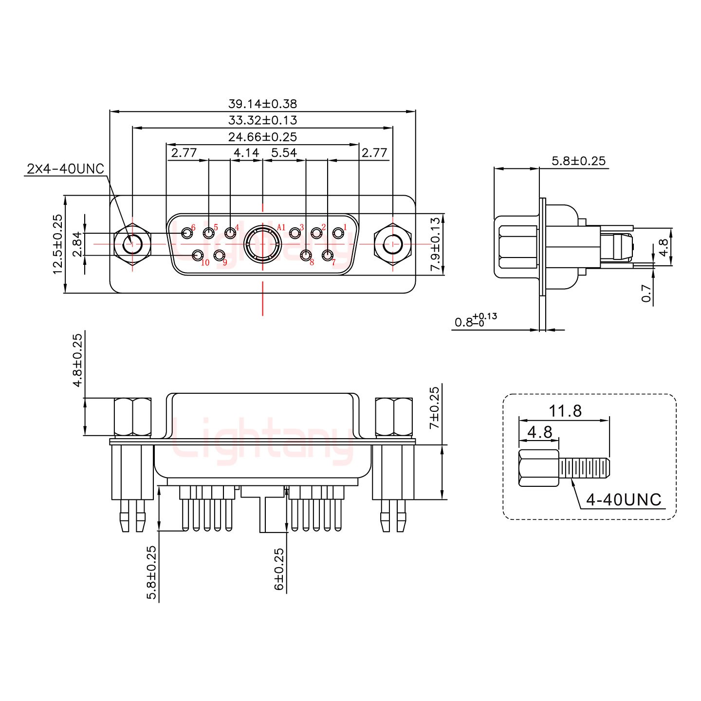 11W1母PCB直插板/鉚魚(yú)叉7.0/射頻同軸50歐姆