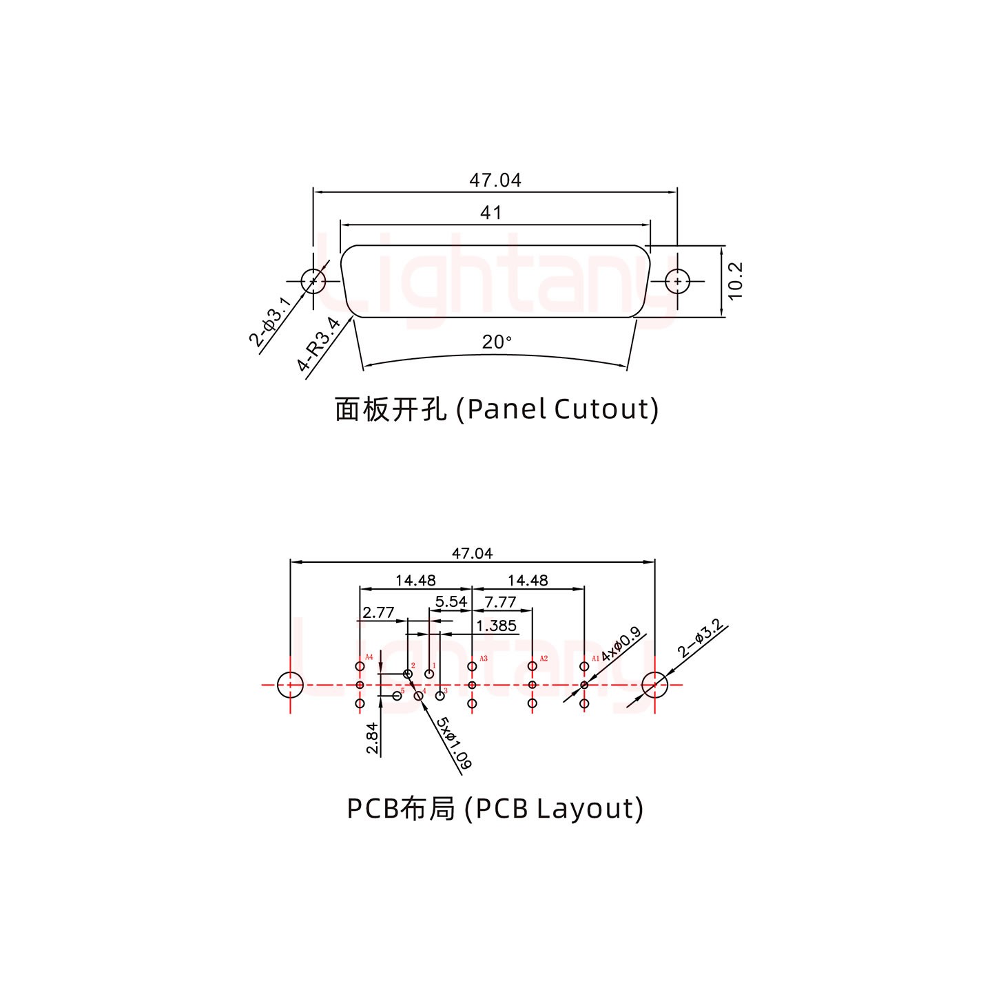 9W4母PCB直插板/鉚魚(yú)叉7.0/射頻同軸50歐姆