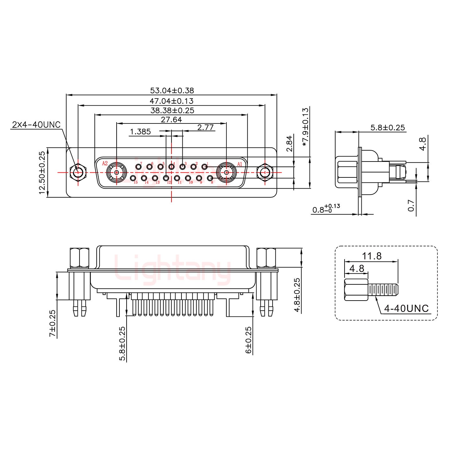 17W2母PCB直插板/鉚魚叉7.0/射頻同軸75歐姆