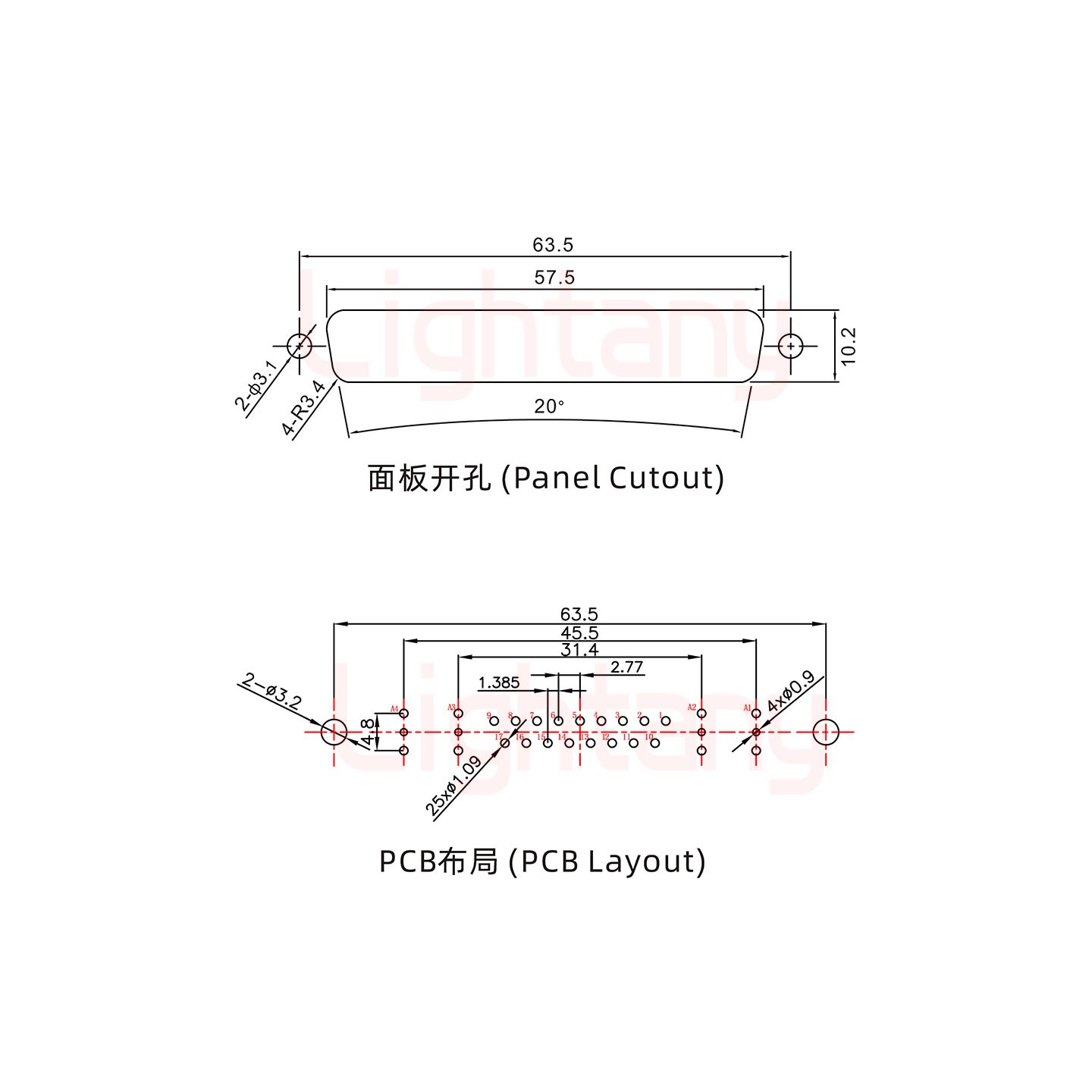 21W4母PCB直插板/鉚魚叉7.0/射頻同軸75歐姆