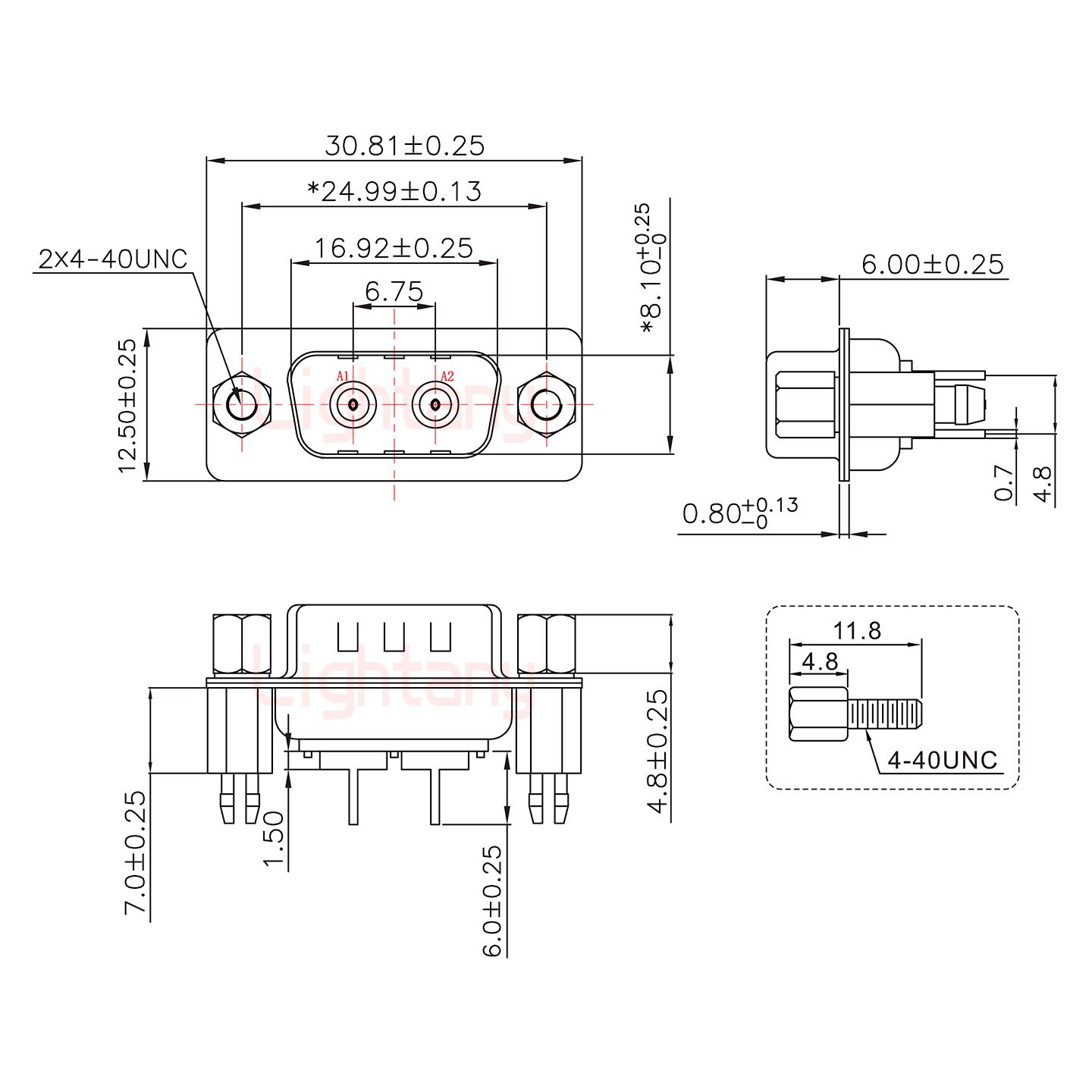 2W2公PCB直插板/鉚魚叉7.0/射頻同軸50歐姆