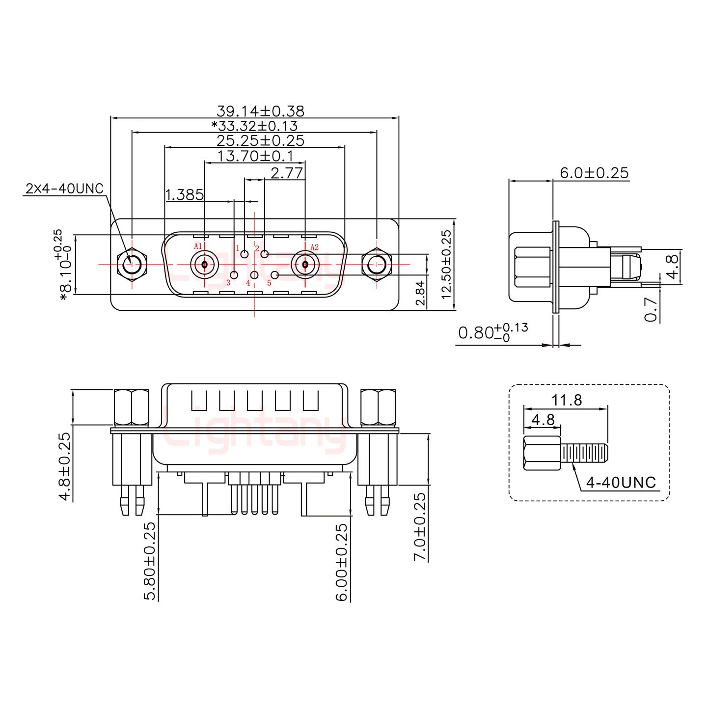 7W2公PCB直插板/鉚魚叉7.0/射頻同軸50歐姆