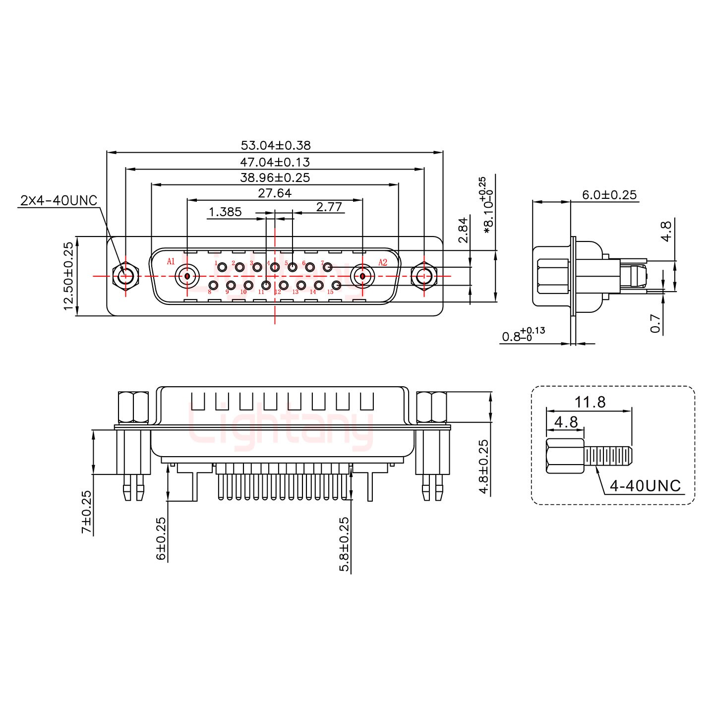 17W2公PCB直插板/鉚魚叉7.0/射頻同軸50歐姆