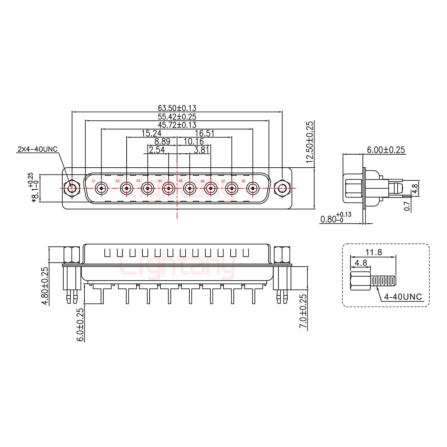 8W8公PCB直插板/鉚魚叉7.0/射頻同軸50歐姆