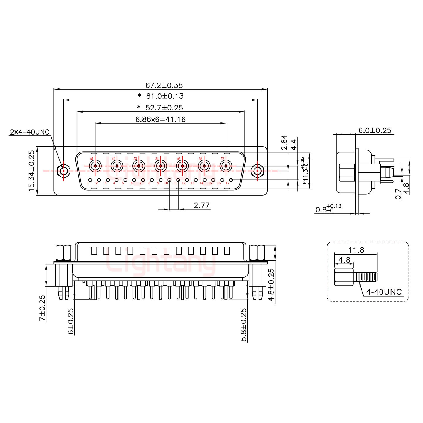 24W7公PCB直插板/鉚魚叉7.0/射頻同軸50歐姆