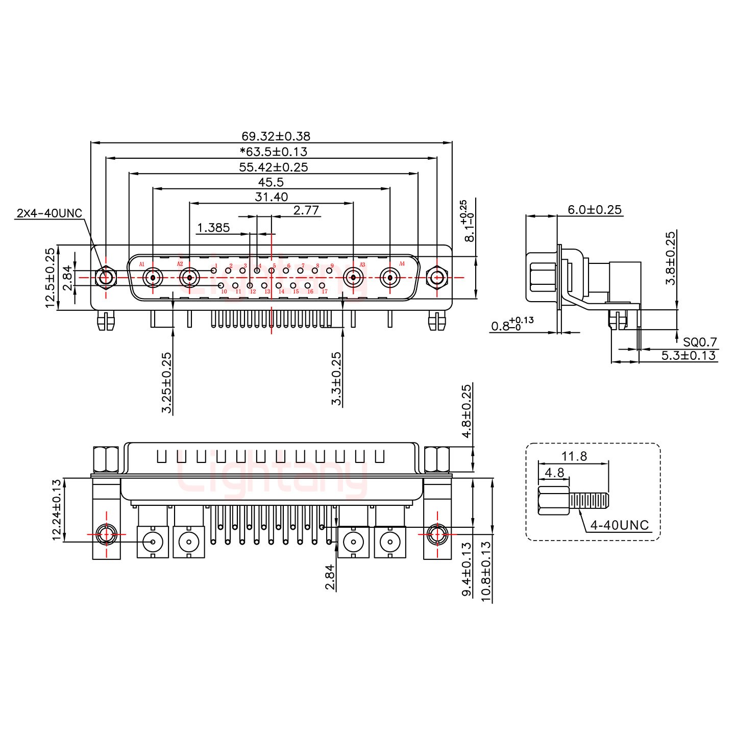 21W4公PCB彎插板/鉚支架10.8/射頻同軸75歐姆