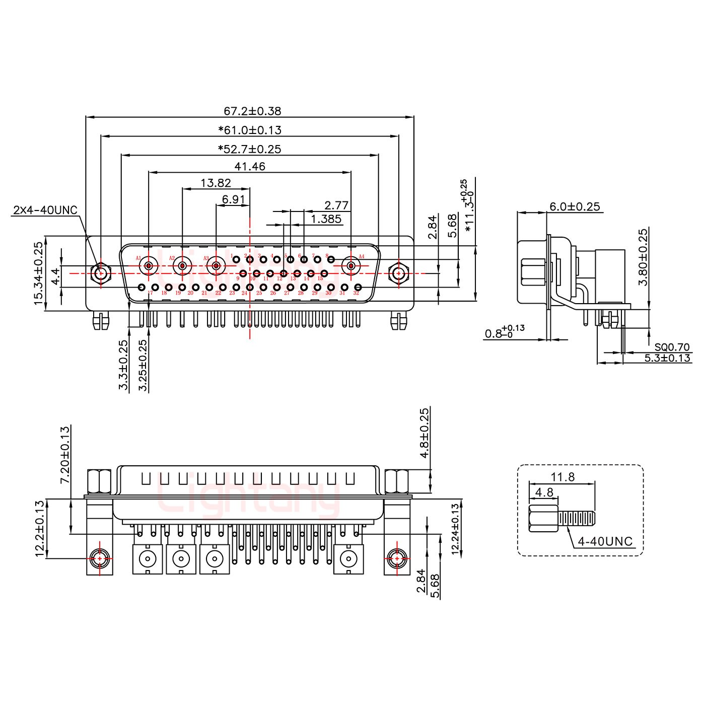 36W4公PCB彎插板/鉚支架12.2/射頻同軸75歐姆