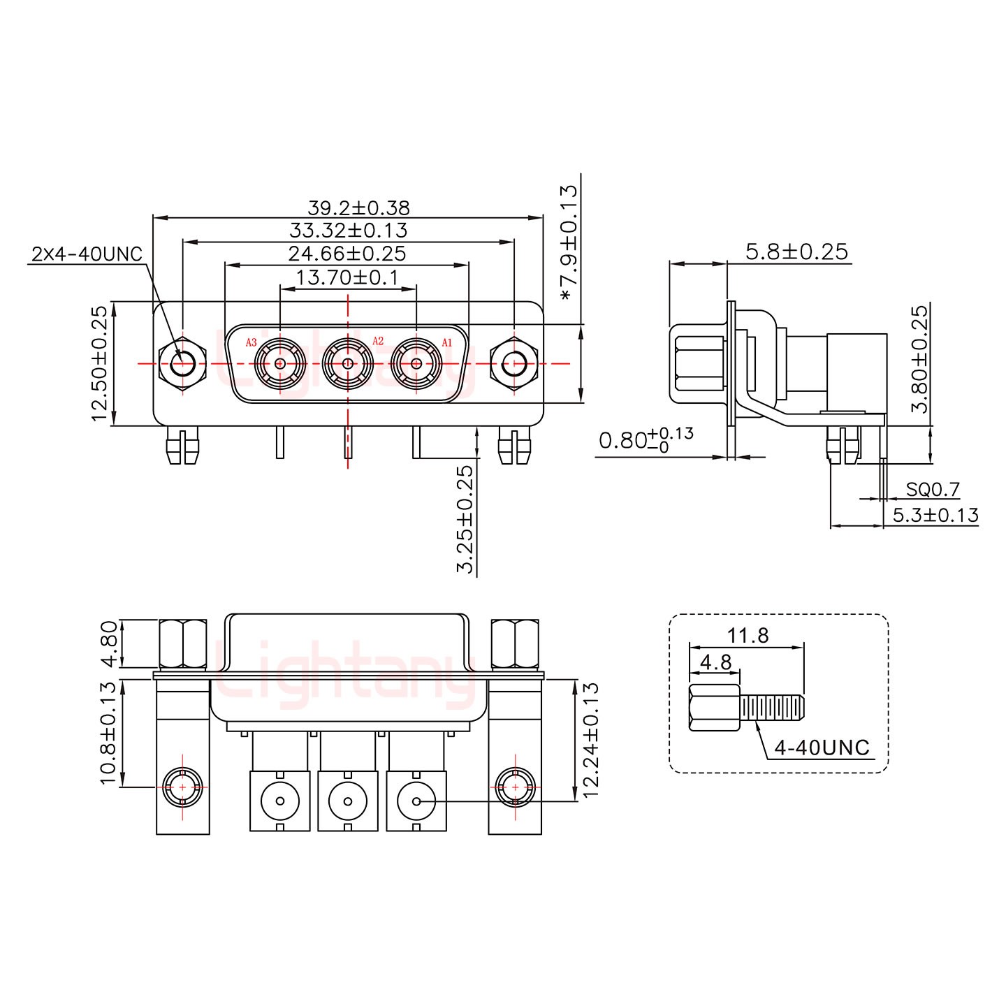 3W3母PCB彎插板/鉚支架10.8/射頻同軸50歐姆