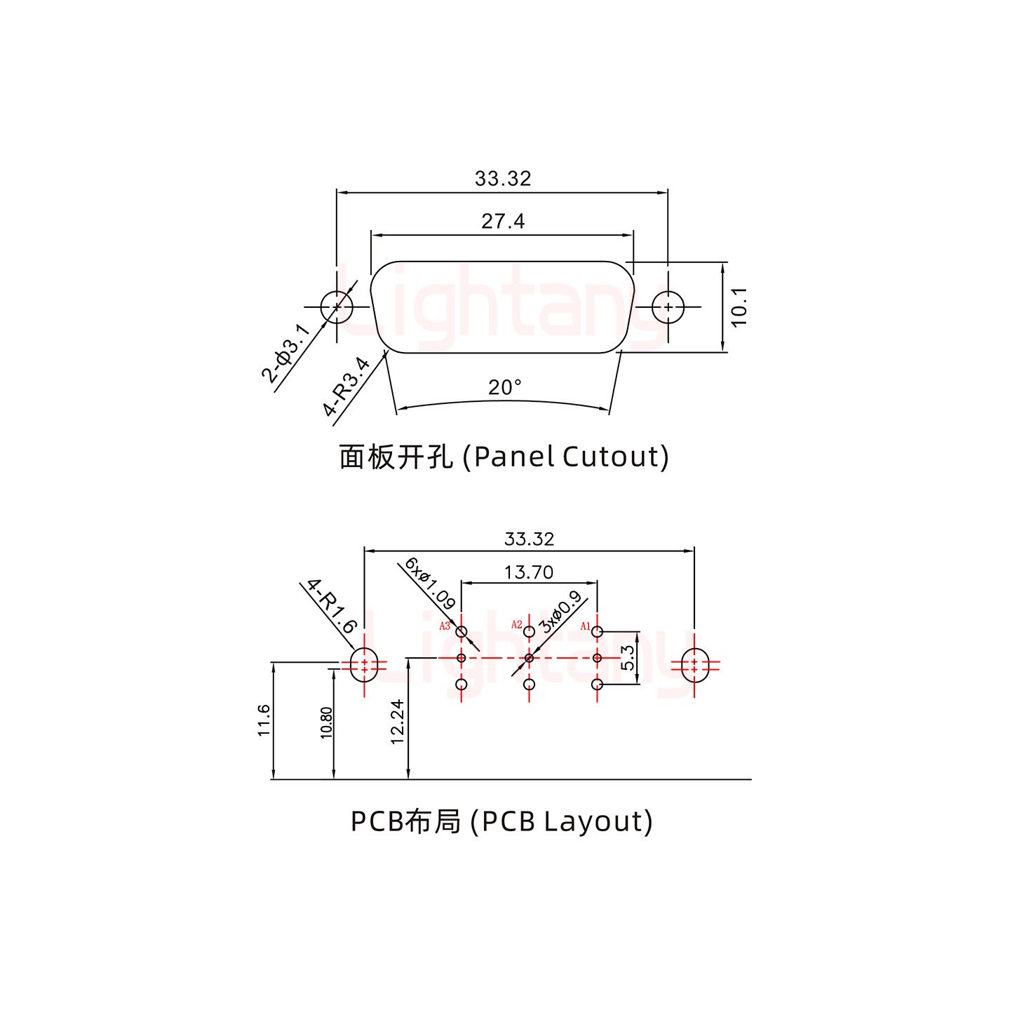 3W3母PCB彎插板/鉚支架11.6/射頻同軸75歐姆