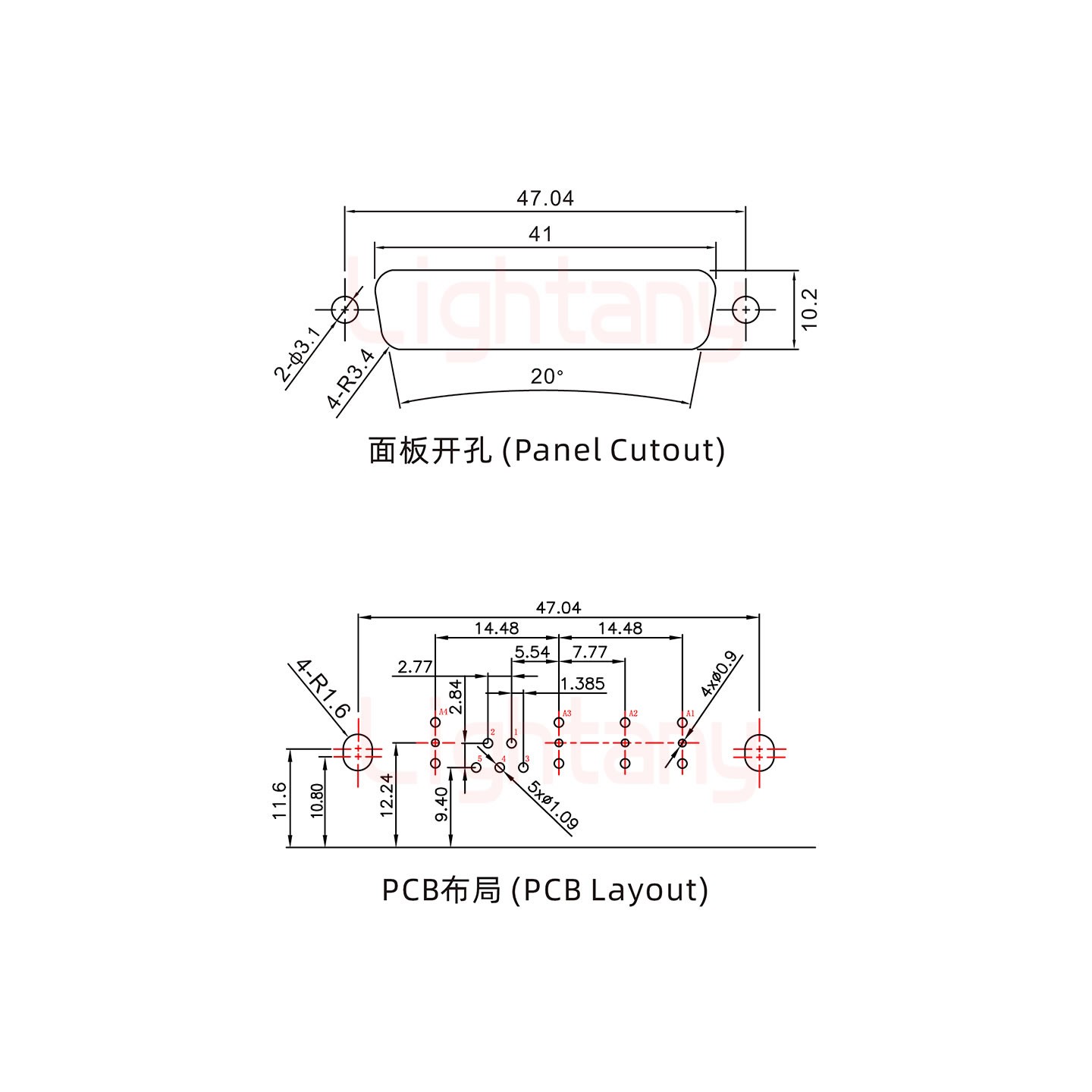 9W4母PCB彎插板/鉚支架11.6/射頻同軸75歐姆