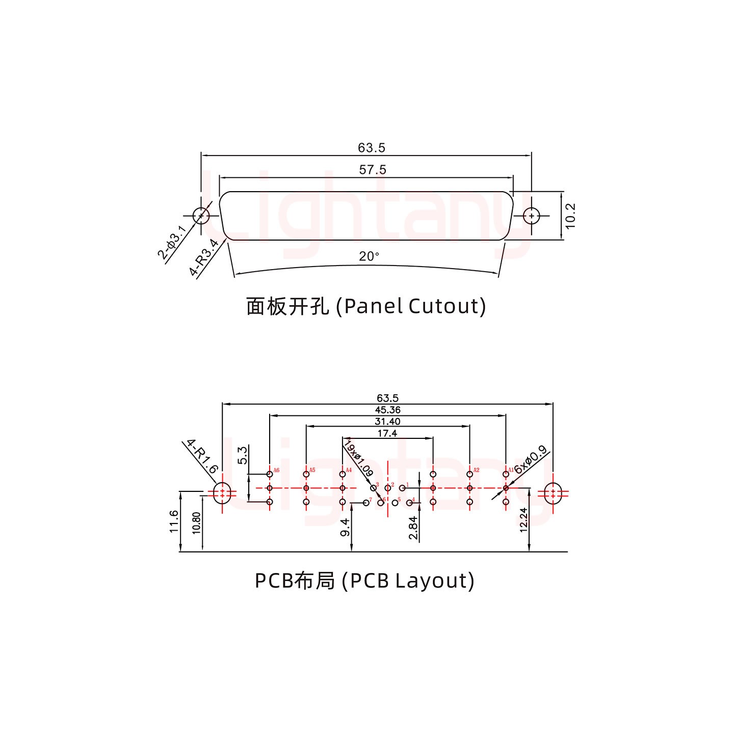 13W6A母PCB彎插板/鉚支架11.6/射頻同軸75歐姆