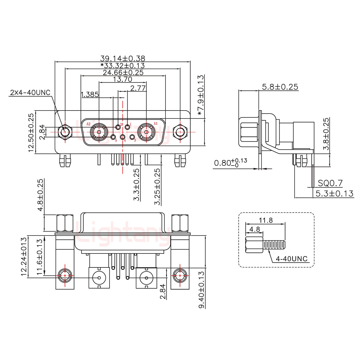 7W2母PCB彎插板/鉚支架11.6/射頻同軸75歐姆