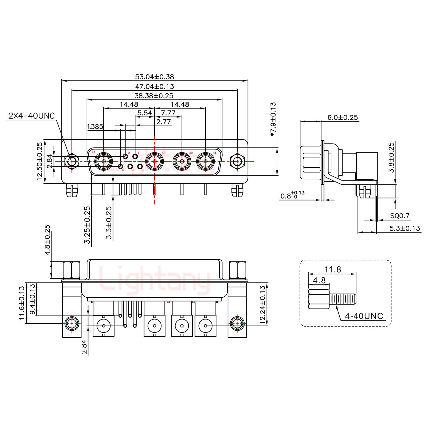 9W4母PCB彎插板/鉚支架11.6/射頻同軸75歐姆