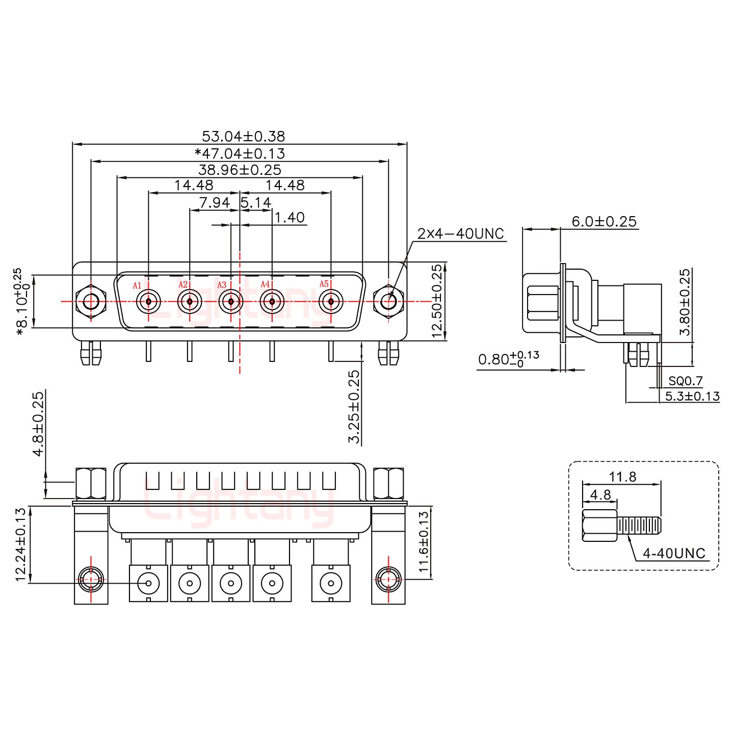 5W5公PCB彎插板/鉚支架11.6/射頻同軸75歐姆