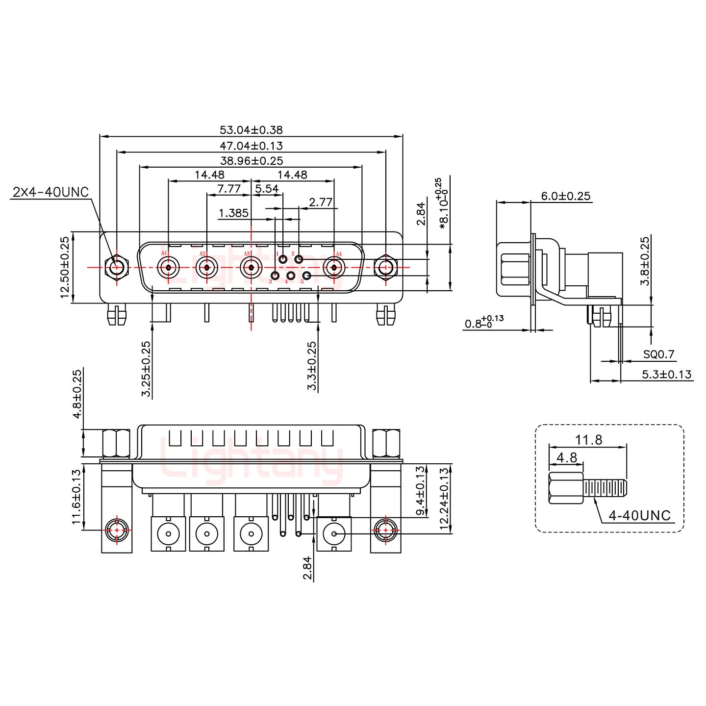 9W4公PCB彎插板/鉚支架11.6/射頻同軸50歐姆