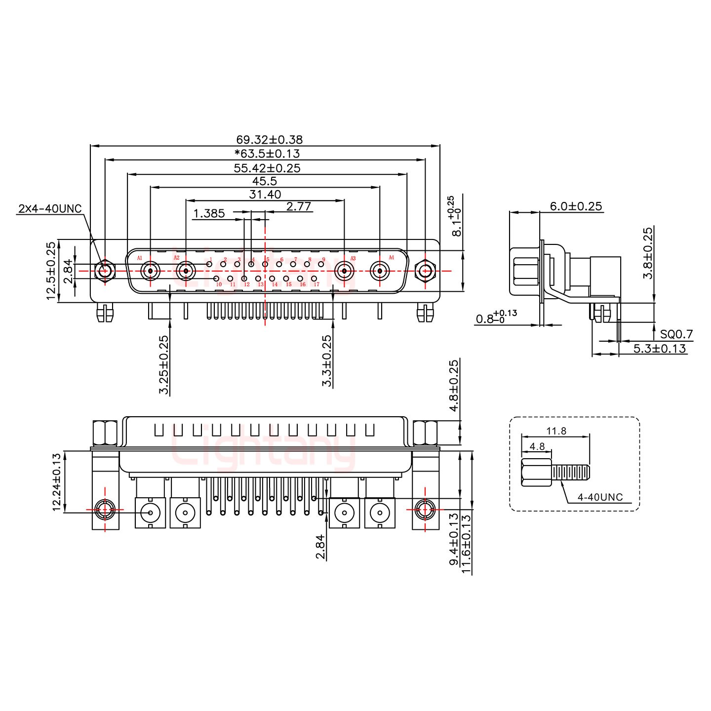 21W4公PCB彎插板/鉚支架11.6/射頻同軸75歐姆