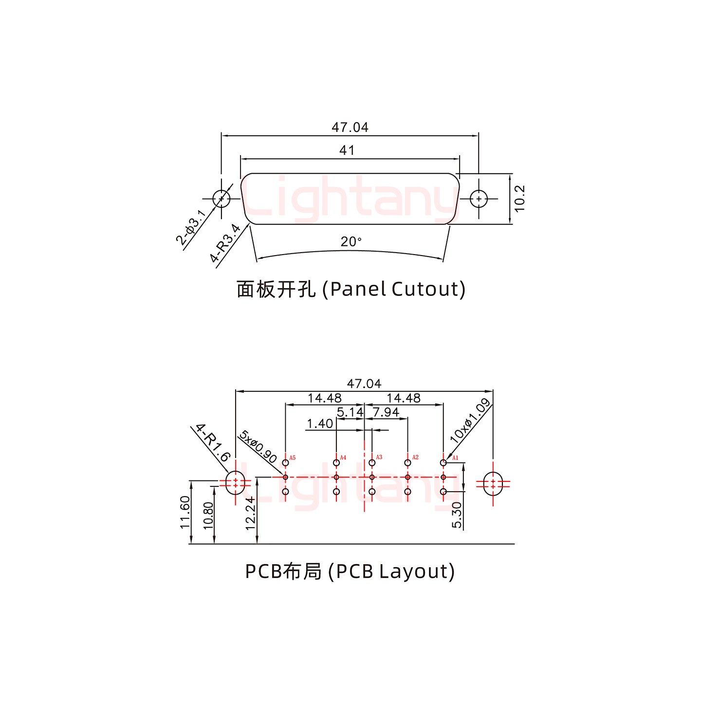 5W5母PCB彎插板/鉚支架10.8/射頻同軸75歐姆