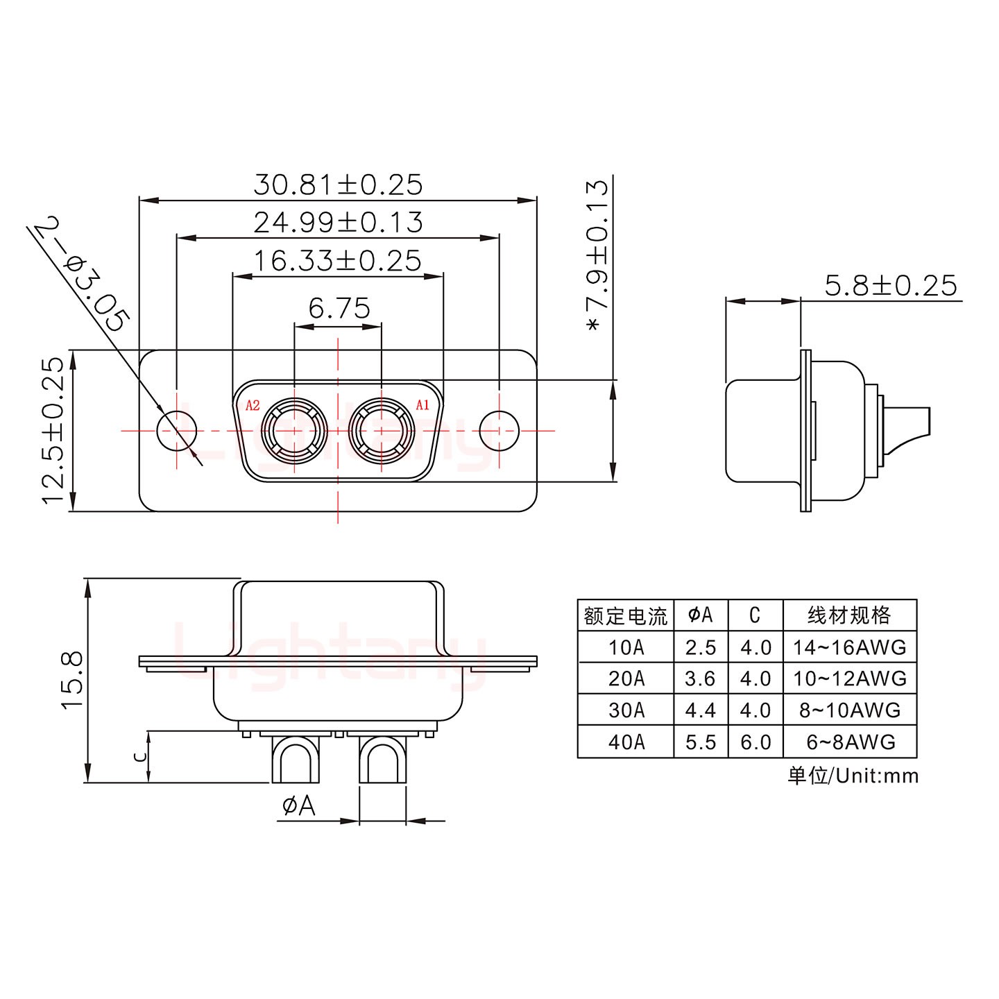 2W2母短體焊線/光孔/大電流10A