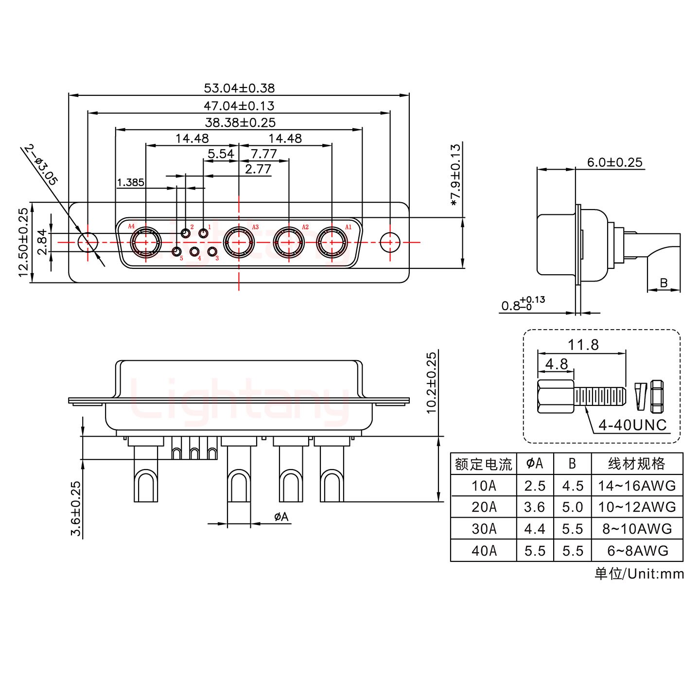 9W4母長體焊線/配螺絲螺母/大電流20A