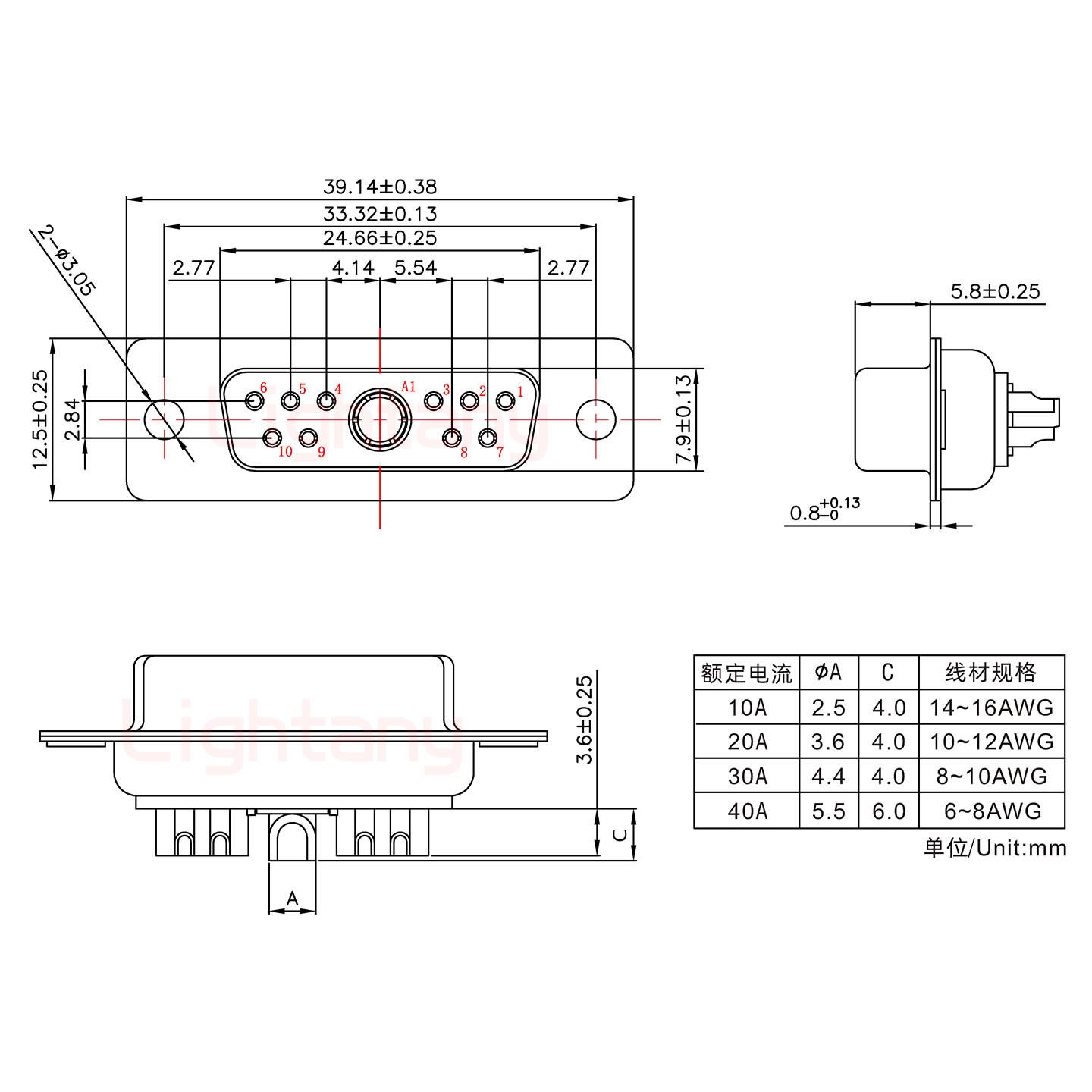 11W1母短體焊線/光孔/大電流10A